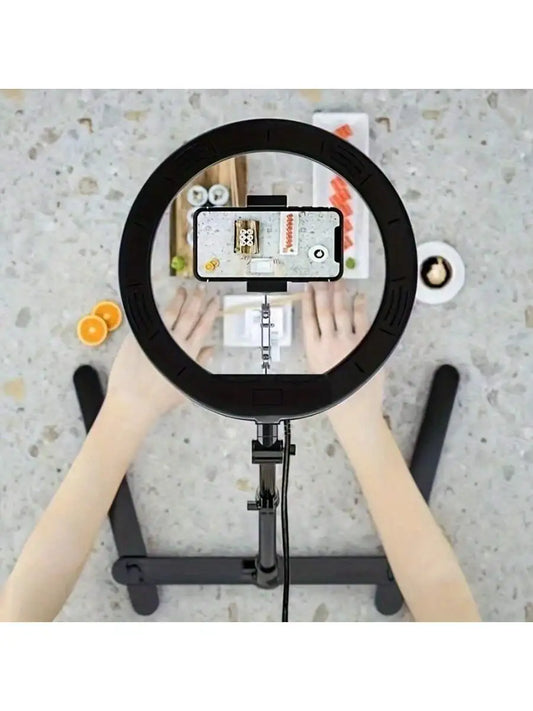 10-inch ring fill light + overhead rack mount, dimmable LED ring light