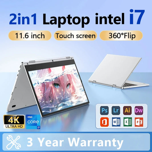 11.6 Inch Touch Screen Laptop 2 in 1 Intel i7 8500Y Windows 11 Pro Computer 8GB DDR4 512GB 1TB 2TB SSD study Notebook PC